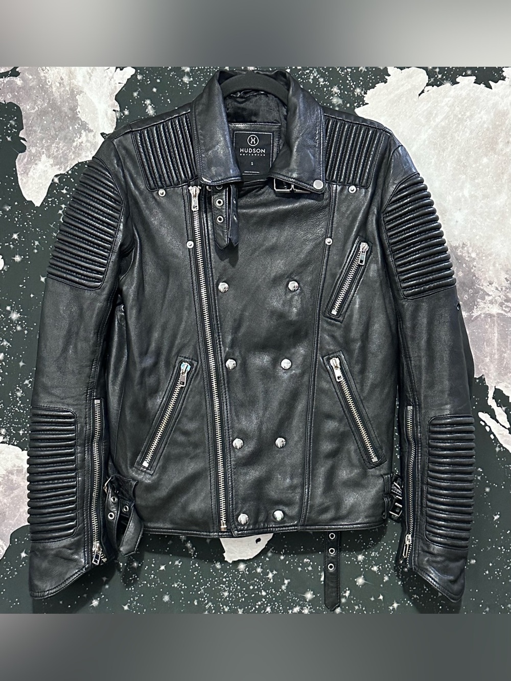 Hudson Outerwear Asymmetrical Ribbed Leather Moto Jacket